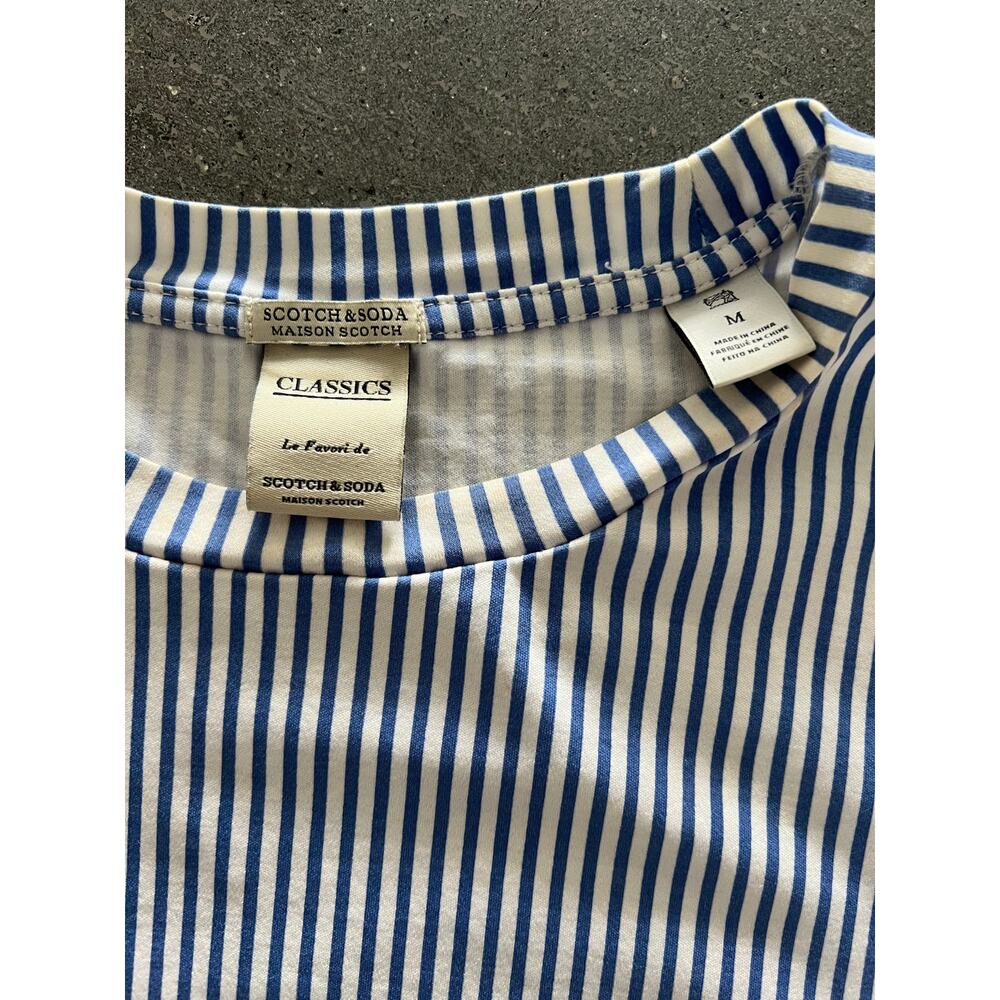 Scotch and Soda Classics Blue and White Fitted Striped Top Size M